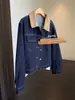 A primavera não está atrasada Jaqueta jeans color block estilosa e moderna com design curto e cropped, perfeita para baixinhas criarem uma silhueta mais alta, nova coleção de outono para mulheres