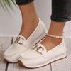 Zapatos de talla grande para mujer de comercio exterior 2024 primavera nuevos punta redonda planos color sólido cadena metálica zapatos de moda zapatos casuales para mujer