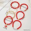 Pulseira de Letras Rosa Vermelha Estilo Boêmio Argila Macia Versátil Conjunto de Pulseiras Xoxo Dia dos Namorados