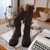 Botas Largas de Piel de Vaca para Mujer 2026 Otoño/Invierno Nuevo Estilo con Cordones Tubo Alto Botas de Jinete Punta Cuadrada Hebilla Botas Largas por Encima de la Rodilla