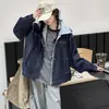 Jaqueta jeans de outono novo estilo para meninas, roupas infantis, corte solto moderno com design falso de duas peças e capuz