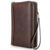 Clutch de Doble Cremallera de Cuero Lichi Ángel Negro con Protección Antirrobo RFID y Cepillo, Correa de Muñeca y Cierre de Contraseña, Bolsa de Viaje para Libreta