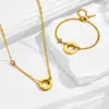 Kajia One Círculo Un Diamante Doble Cadena Pulsera de Un Solo Diamante Acero de Titanio Dorado Nuevo Pulsera para Mujer traje Collar Nueva Joyería