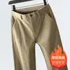 Pantalones casuales de pana de alta gama más vendidos transfronterizos para hombre, otoño e invierno, forrados de polar, corte recto holgado, pantalones de vestir casuales con elasticidad