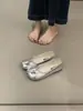 Sapatilhas Split-Toe com Padrão Rachado Prateado para Mulheres, Sapatos Rasos de Calçar Estilo Ballet, Sapatos Estilo Casco de Cavalo