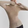 Elegante camisa base de malha cinza de gola alta para mulheres, suéter macio slim-fit de outono e inverno com gola sobreposta