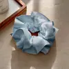 Goma para el pelo de satén azul estilo coreano, similar a la seda, de doble capa, para mujer, accesorio de pelo elegante de gran tamaño, cuerda para el pelo para mujer