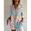 Novas Camisas Estampadas Estilo Europeu e Americano para Mulheres Primavera e Verão 2025, Camisas de Manga Longa Casuais Largas com Estampa de Cavalo, Moda para Férias