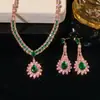 Conjunto Transfronteiriço de Acessórios de Corrente para Clavícula Estilo Europeu e Americano, Brincos de Gota Rosa Full Diamond, Joias com Zircônia Microincrustada