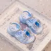 Sandálias Abertas para Crianças de Meia-Idade e Mais Velhas, Novos Sapatos de Cristal de Verão 2026, Sapatos de Princesa Cartoon Antiderrapantes e de Solado Macio para Bebês