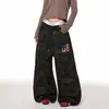 Calça Jogger Camuflada Estilo Retrô Americano com Estampa Digital Desgastada Street Style Larga Casual Baggy Calças de Cintura Alta para Dança Jazz