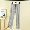 Pantalones de pierna ancha, a rayas, cálidos, de talla grande, corte holgado, para mujer, otoño e invierno, adecuados para uso casual, para estar en casa o como pantalones largos de moda para usar al aire libre