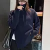 Suéter pullover feminino estilo coreano com design de zíper, cor sólida elegante, fenda lateral simples, versátil, top solto e que afina