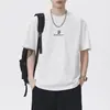 Camiseta Tendência Estilo Americano 2026 Bordada Lavagem Pesada Manga Curta para Homens, Verão Solta Gola Redonda Meia-Manga