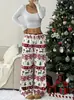 En Stock Amazon Aliexpress Tk Otoño e Invierno Venta Cruzada Dropshipping Pantalones Casuales de Pierna Ancha con Cordones Estampado a Cuadros para Mujer