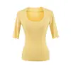 Top de Estilo Puro Deseo con Cuello en U Grande y Mangas Medias, Verano Lyocell Fresco al Tacto con Flecos Ajustado Adelgazante Camiseta Base