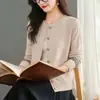 Suéter Cárdigan Tejido para Mujer 2026 Principios de Otoño Nueva Llegada Top Ropa de Abrigo Corto Delgado Cuello Redondo Jacquard Chaqueta Elegante