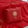 Saco de embalagem, colcha, saco festivo para colcha de casamento, conjunto de quatro peças estilo chinês, bolsa de mão vermelho vivo, enxoval de noiva