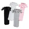 Calcetines largos para niños para primavera y otoño, estilo fino para niñas, de doble capa con lazo grande, lindos calcetines de princesa, versátiles calcetines altos hasta la rodilla