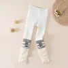 Leggings Gruesos de Invierno para Niñas con Forro de Felpa y Calcetines Bloque de Color, Pantalones Cálidos de Felpa Integrados Modernos