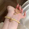 Anel Vintage Retrô Estilo Flor Antiga Trevo de Quatro Folhas, Leve Luxo Toque de Alto Padrão, Pesado Escovado Ajustável Cravejado de Diamantes Anel Feminino