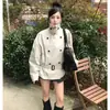 Otoño e Invierno Coreano Nuevo Estilo Estilo Coreano Temperamento Abrigo Cruzado con Cinturón Talla Mediana Gris Negro