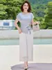 Conjunto elegante y de clase de verano con manga corta para madre 2026, top de alta gama para mujeres de mediana edad y mayores, camiseta, blusa fina de verano