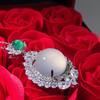 Collar de Jade para Mujer Colgante Redondo Huevo de Paloma Calcedonia Blanca Incrustada Plateado de Alta Calidad Ágata Suministro en Vivo