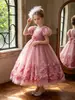 Vestido formal para niña mangas abullonadas largo vestido de florista para boda gasa fina disfraz de actuación para niñas en stock venta al por mayor