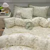 Lindo Juego de Cama de Cuatro Piezas de Gasa de Doble Capa de Algodón Acolchado para Hogar y Dormitorio, Adecuado para Todas las Estaciones