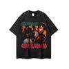 Camiseta de manga comprida com estampa de rapper transfronteiriço europeu e americano, lavagem pesada, desgastada, marca de moda masculina e feminina, camiseta básica solta