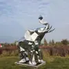 Escultura de Animal Geométrico com Acabamento Espelhado em Aço Inoxidável Personalizada para Exterior Facetada Geométrica Elefante Decoração de Escritório de Vendas em Shopping