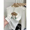 Camiseta de Manga Larga de Algodón Puro para Mujer, Cuello Redondo, Hombro Recto, Moda Versátil, Top Elegante con Diseño de Línea de Espina de Pescado, Camiseta Básica para Primavera y Otoño