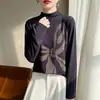Dropshipping transfronterizo otoño 2025 nuevo top de punto con patrón de cuello medio alto para mujer, camisa básica elegante y versátil