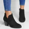 Botas Curtas Versáteis Femininas Outono e Inverno Novas Europeias e Americanas Transfronteiriças Bico Redondo Salto Grosso Cor Nude Zíper Lateral Botas de Cavaleiro Botas Femininas