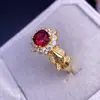 Anel de Granate Vermelho Natural Prata Esterlina 925 Exquisito Granate Incrustado Pedra Feminina, Pedra Principal 6*6mm