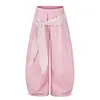 Calça de Paraquedista com Cadarço Estilo Americano, Camadas Bordadas com Letras e Design de Dança Jazz, Calça Casual Larga e Solta