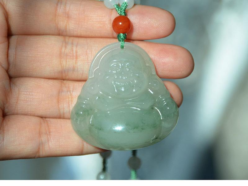 智贝详情图_0新疆天然金丝玉天山翠带翠宝石光细料笑佛吊坠38