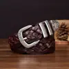 Cinturón Tejido Nuevo de Piel de Vaca de Primera Capa de 3.2 cm de Ancho para Hombre, Piel Genuina, Elegante Retro, Cinturón Casual Tejido de Nicho para Hombre