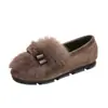 Novos Sapatos Peludos da Moda Estilo Coreano Outono/Inverno 2026, Sola Grossa, Forrados com Lã, Quentes, Tendência, Sapatos de Algodão Femininos, Mocassins