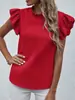 Nuevos Tops de Moda para Mujer con Cuello Redondo, Mangas de Hoja de Loto, Color Sólido, Amazon Transfronterizo Europa y América