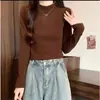 Almacén Lightning DeRong Cálido Estilo Otoño e Invierno Capa Interior Cuello Semi Alto Camiseta Base Holgada Adelgazante para Mujer Estudiante Manga Larga