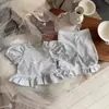 Conjunto de Niña Estilo Coreano Ins, Nuevo Conjunto Estilo Coreano para Niñas, Deportivo de Dos Piezas para Salir, con Mangas Abullonadas Fruncidas