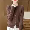 Cardigã curto de malha misturada com lã, cor fashion em blocos, estilo transfronteiriço, quente, gola redonda, trança pequena, novo estilo outono/inverno feminino