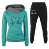 Comercio Exterior Transfronterizo Traje Nuevo Primavera, Otoño e Invierno Traje Deportivo Casual Sudadera con Estampado de Frecuencia Cardíaca para Mujer