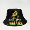 Chapéu de pescador com estampa digital transfronteiriça para homens e mulheres, chapéu bucket com proteção solar da bandeira da Jamaica, chapéu da moda hip-hop dupla face
