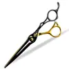 Tijeras de Peluquería Negras Doradas de 6.0 pulgadas con Mango Hueco Tijeras para Cortar el Cabello Tijeras Planas Tijeras para Flequillo Tijeras Dentales