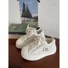 Zapatos blancos de plataforma de tacón alto ligeros de alta gama para mujer, populares en la nueva temporada de primavera y otoño 2024, zapatos de skate retro americanos