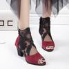 Suministro Transfronterizo Amazon Ebay Talla Grande Malla de Baile Tacones Gruesos Tacones Altos Encaje Boca de Pez Zapatos de Mujer