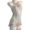 Lingerie sexy para mulheres, com design abotoado, franjas, tule transparente e body de peça única, oferecendo um visual sedutor e fofo, com toque confortável e atraente, perfeito como conjunto de dormir.